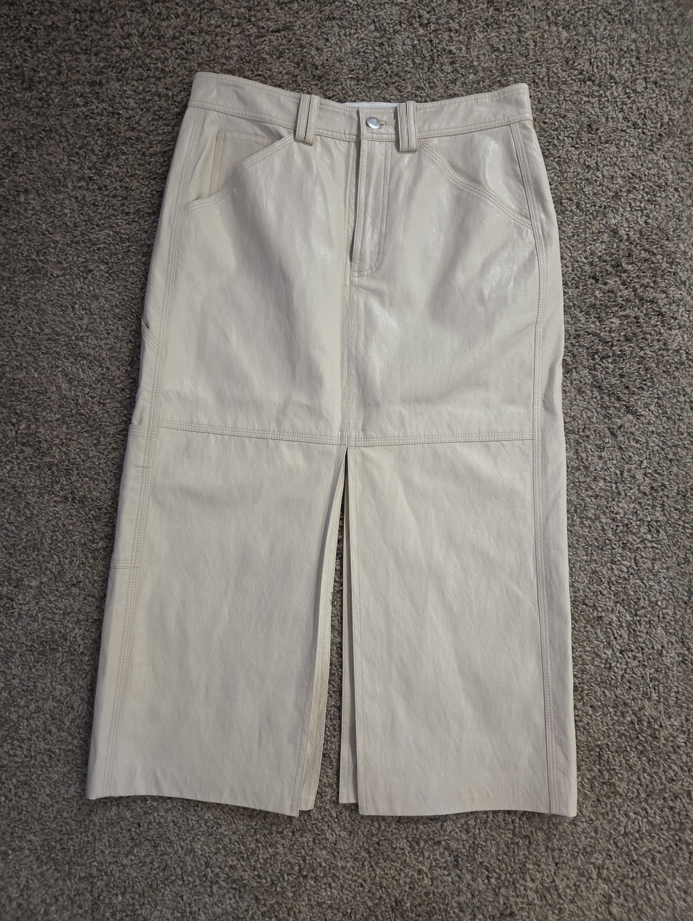 A.L.C. Cream Leather Midi Skirt with Front And Back Slit